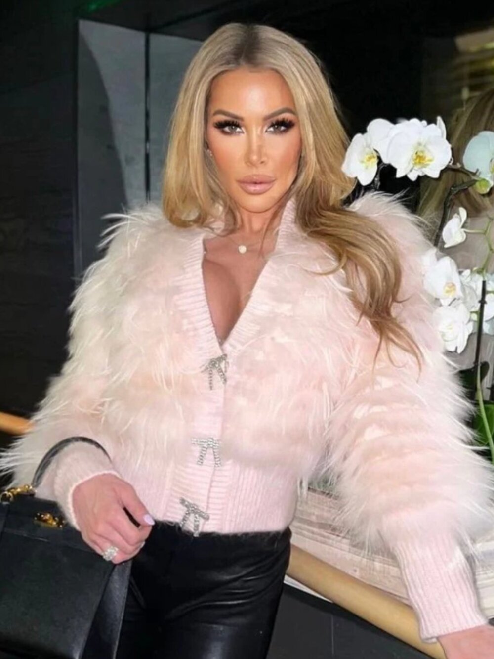 Blush Pink Fox Fur & Down Puffer Jacket